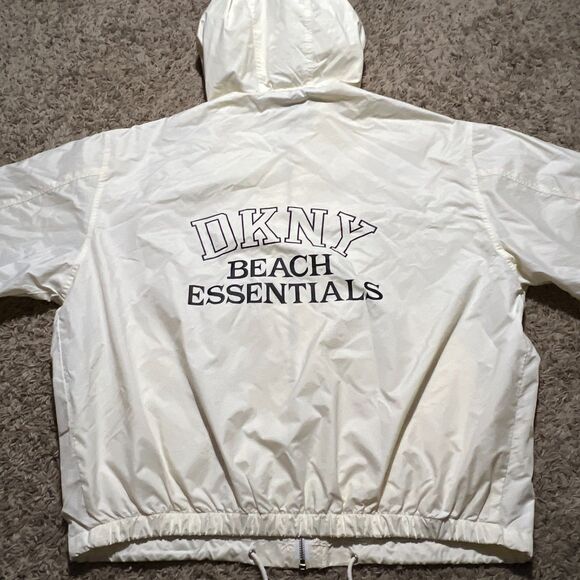 DKNY Beach Men's Large Oversized Windbreaker Cream / Off White Jacket - Picture 4 of 8